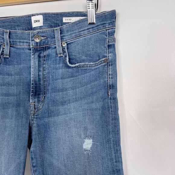 Edwin Womens 28 Elin Crop Straight Jeans Faded Blue Slim Leg Denim Cotton Blend - Picture 5 of 11